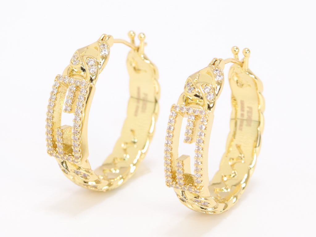 Double F hoops in gold finish with cz