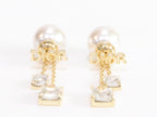 Alphabet C and D dangling pearl studs with CZ