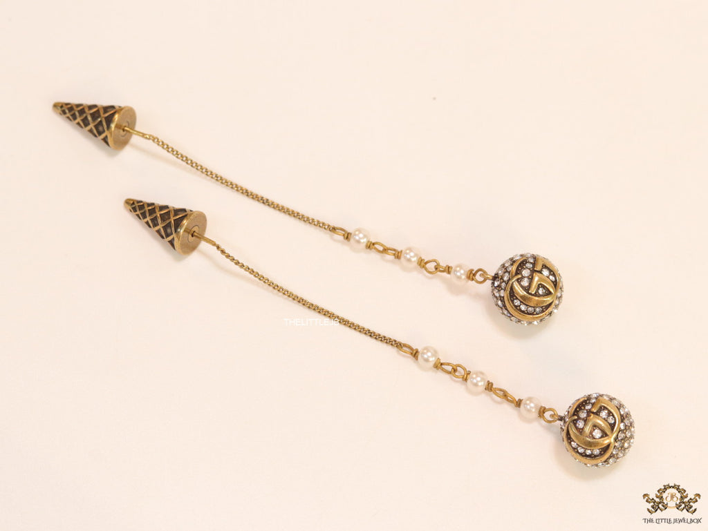 Gold plated ball and chain pattern twin G dangles with cz