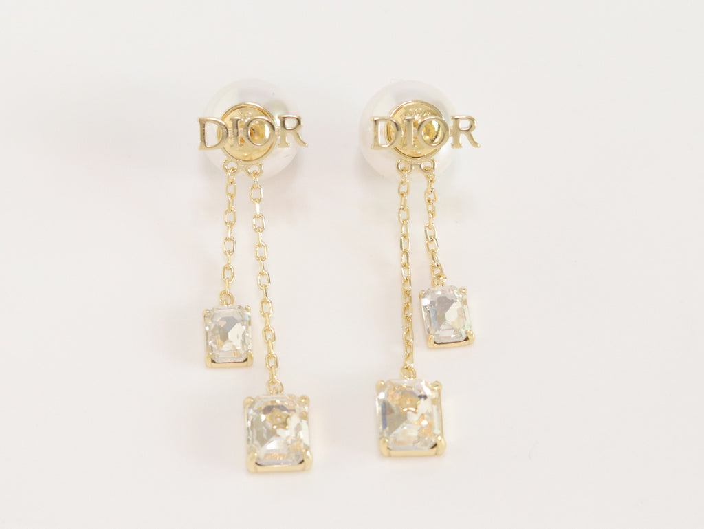 Alphabet C and D dangling pearl studs with CZ