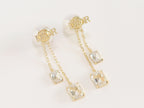 Alphabet C and D dangling pearl studs with CZ