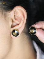 Double G black enamel studs gold