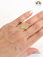 Alphabet embossed gold plated ring