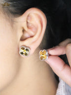 Alphabet VC Celestial gold and cz clover studs
