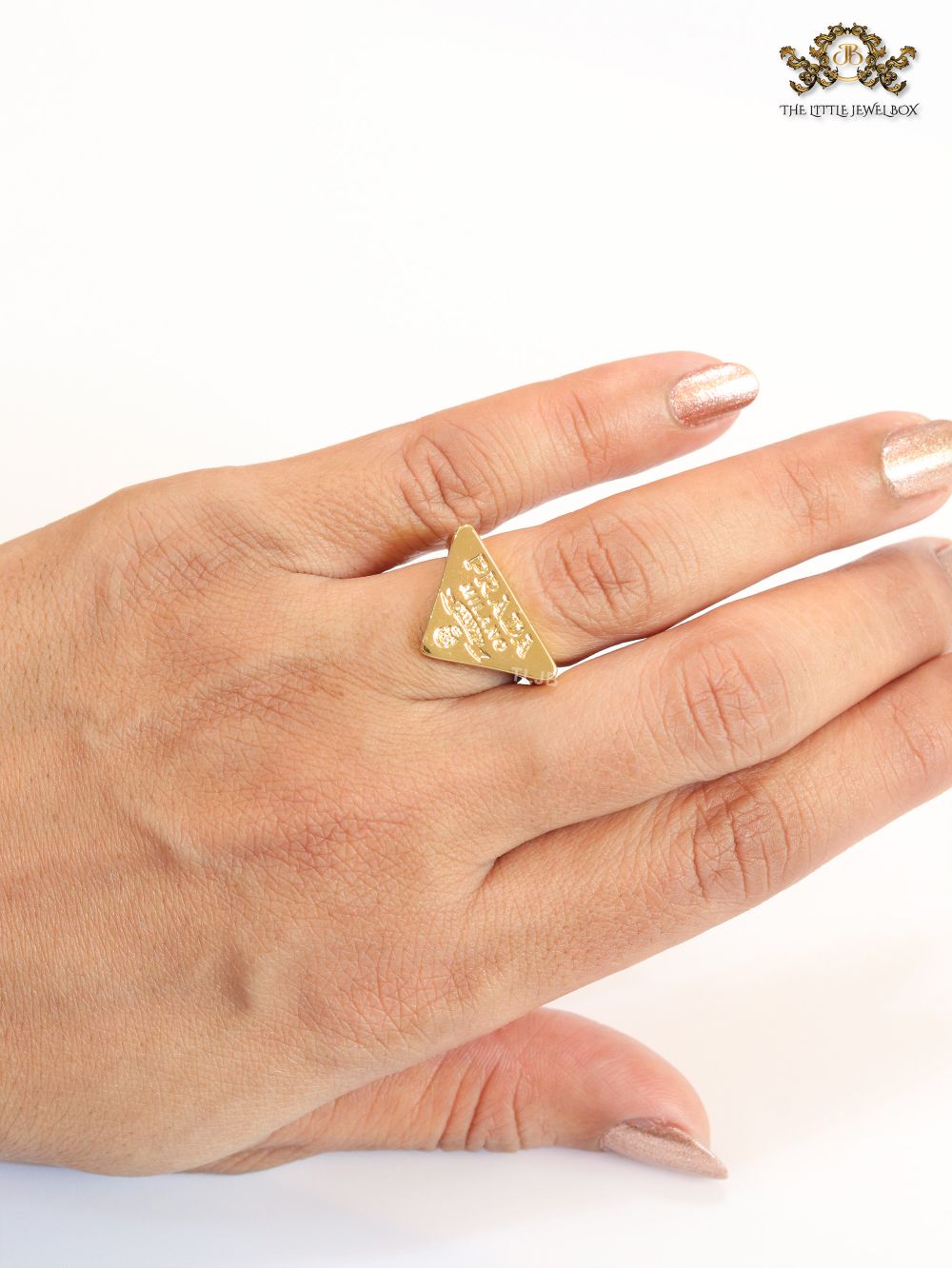 Alphabet embossed gold plated ring