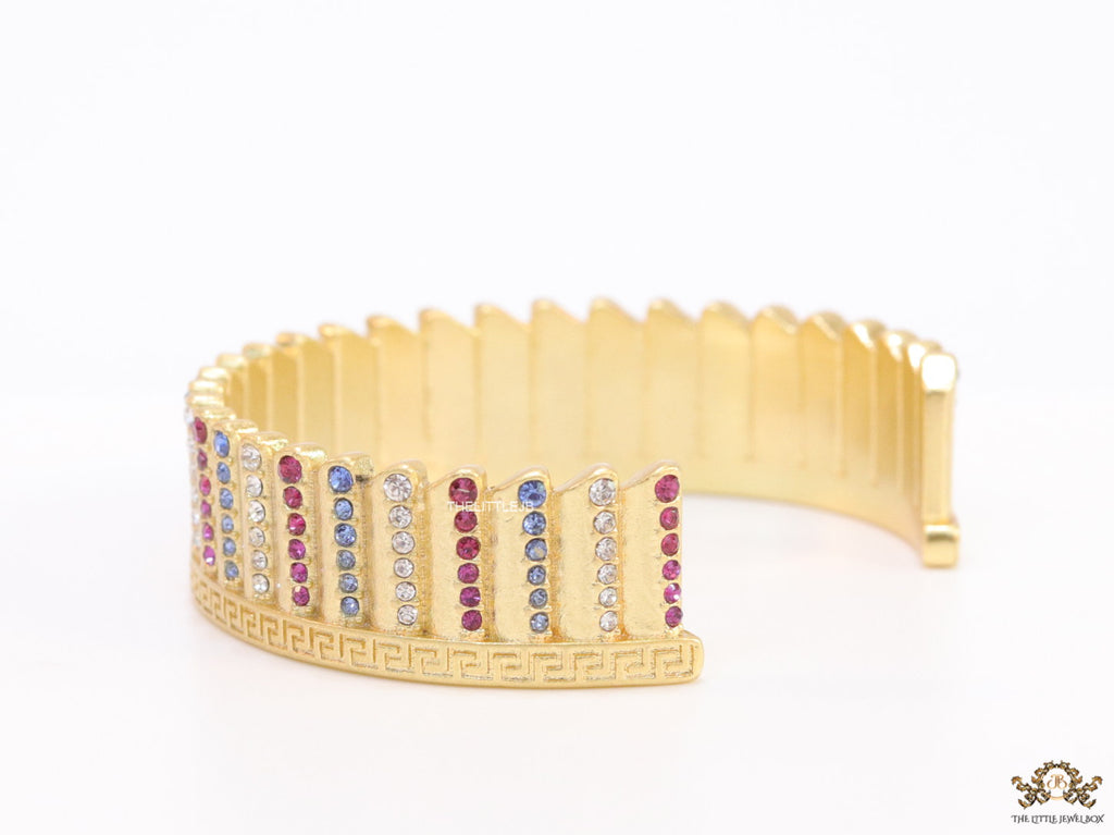 Gold plated matte finish bracelet with multi coloured cubic zirconia stones
