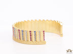 Gold plated matte finish bracelet with multi coloured cubic zirconia stones