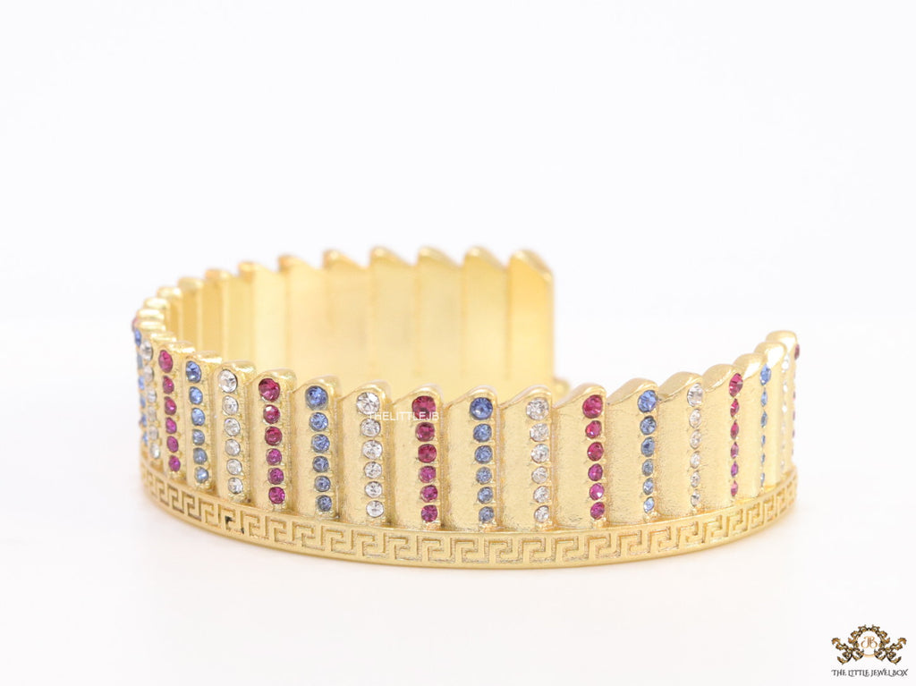 Gold plated matte finish bracelet with multi coloured cubic zirconia stones