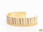 Gold plated matte finish bracelet with multi coloured cubic zirconia stones