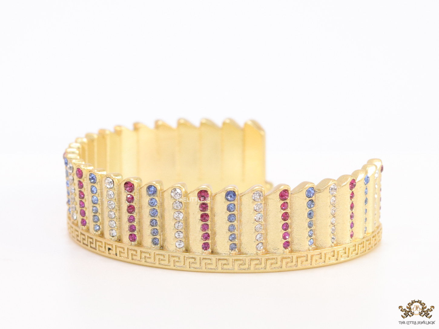 Gold plated matte finish bracelet with multi coloured cubic zirconia stones