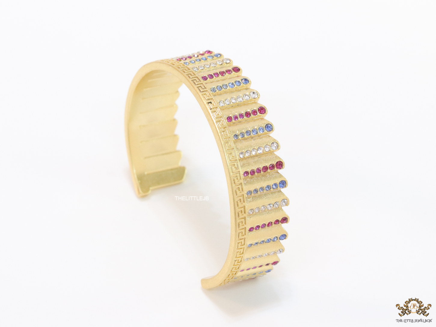 Gold plated matte finish bracelet with multi coloured cubic zirconia stones