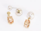 Alphabet C and D dangling baby pink stone pearl studs in rose gold finish