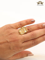 Open V gold plated stone ring