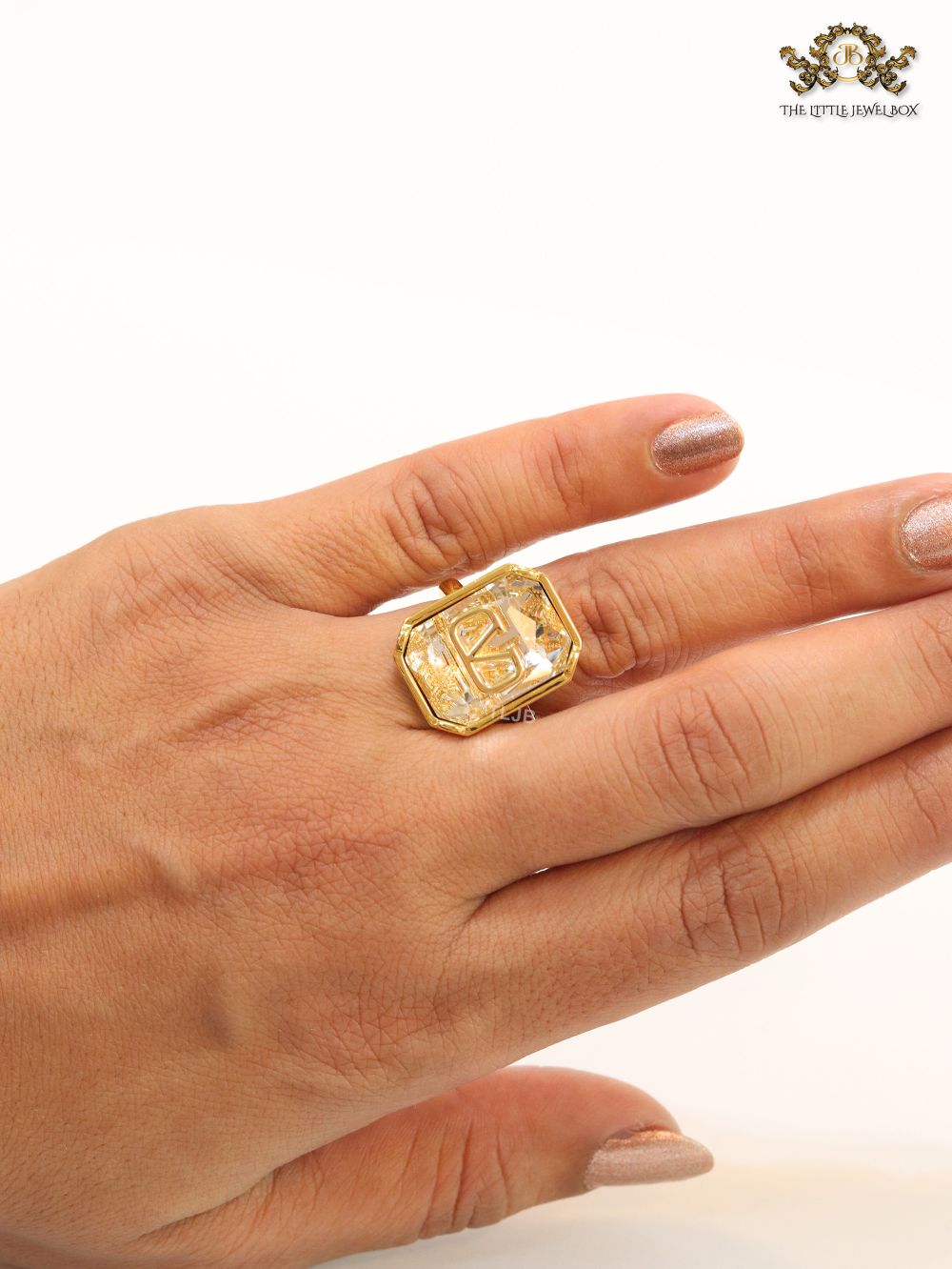 Open V gold plated stone ring