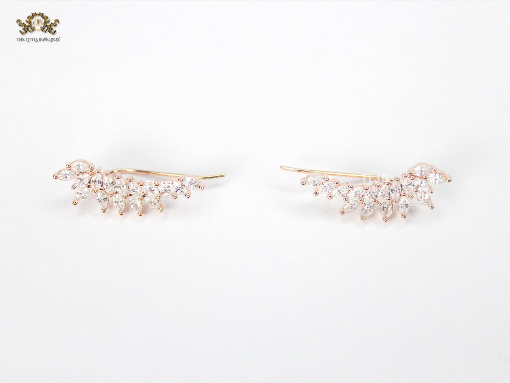 Diamond-Studded Leaf Climber Earrings in Rose Gold