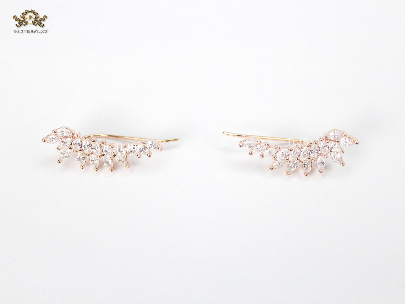 Diamond-Studded Leaf Climber Earrings in Rose Gold