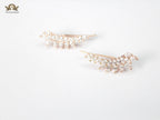 Diamond-Studded Leaf Climber Earrings in Rose Gold