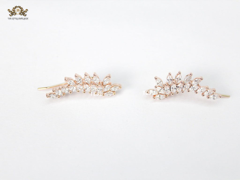 Diamond-Studded Leaf Climber Earrings in Rose Gold
