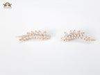 Diamond-Studded Leaf Climber Earrings in Rose Gold