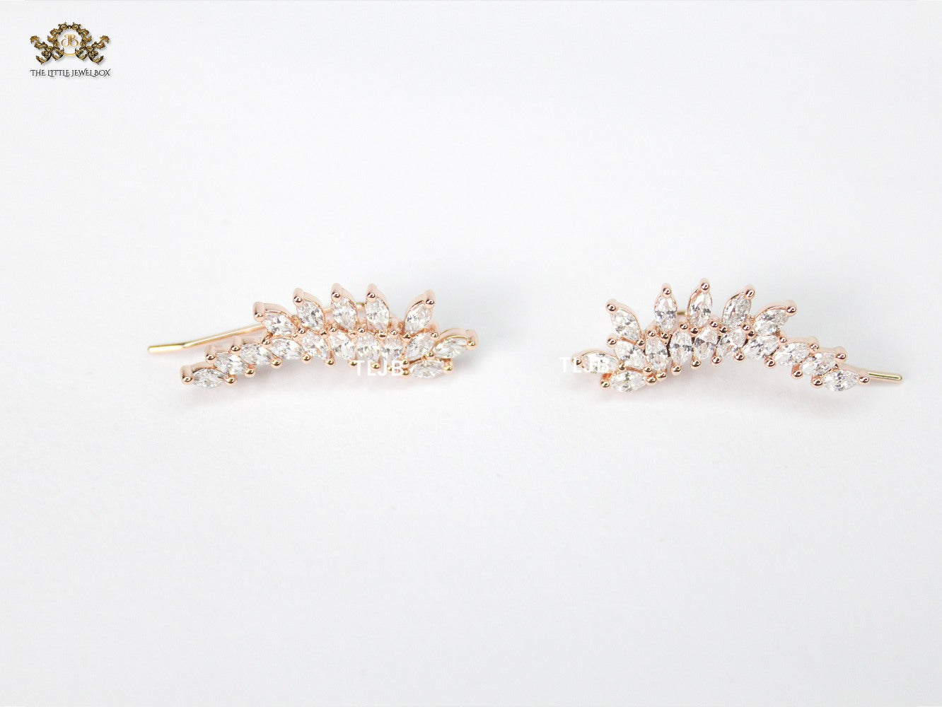 Diamond-Studded Leaf Climber Earrings in Rose Gold