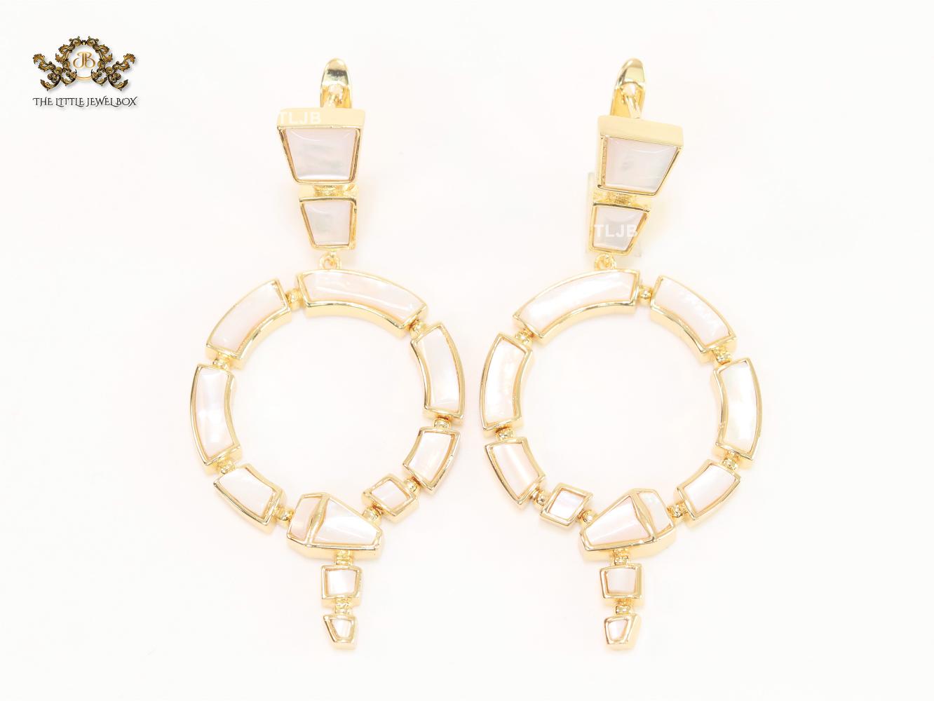 White & gold MOP statement dangles