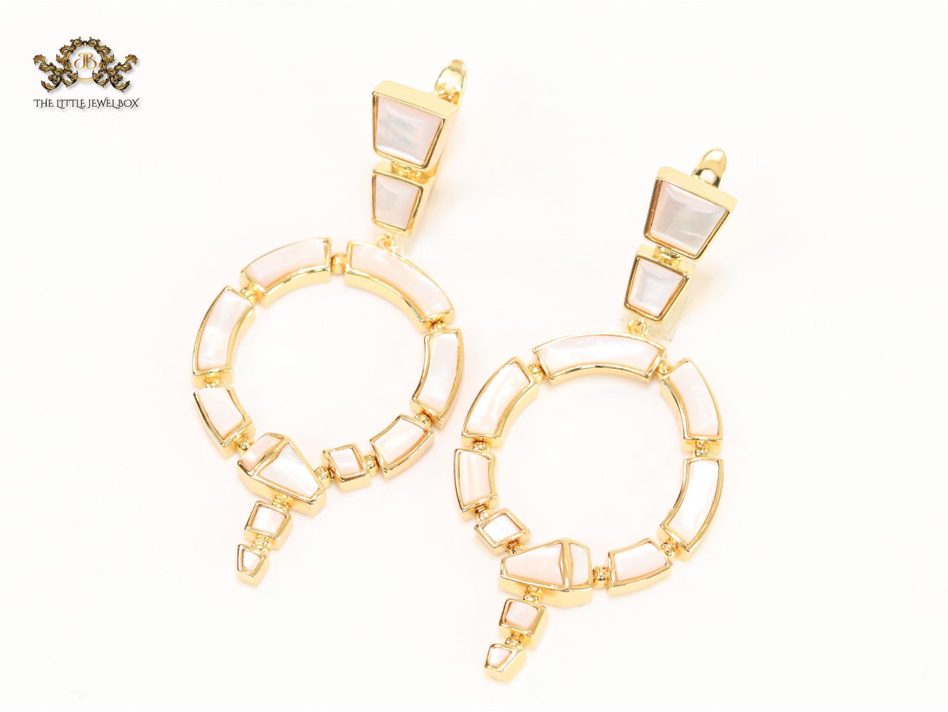 White & gold MOP statement dangles