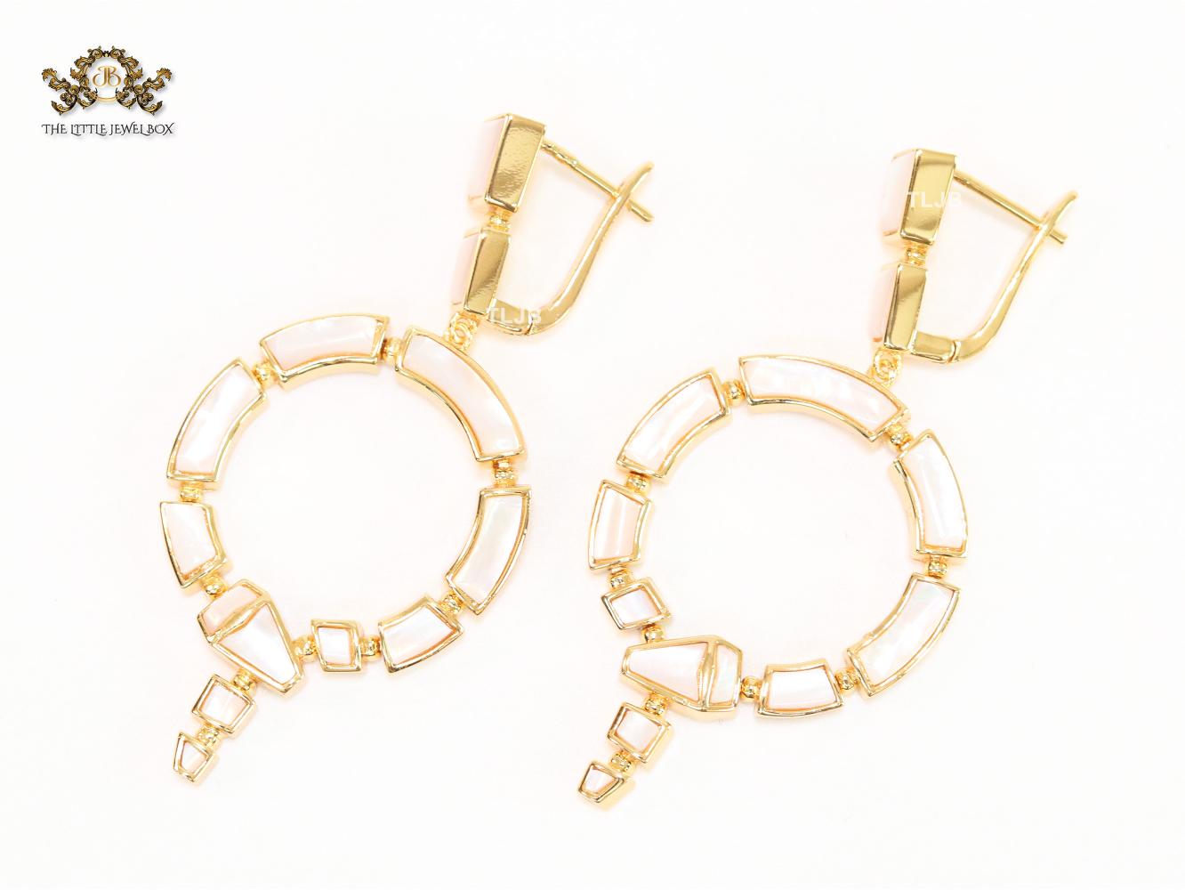 White & gold MOP statement dangles