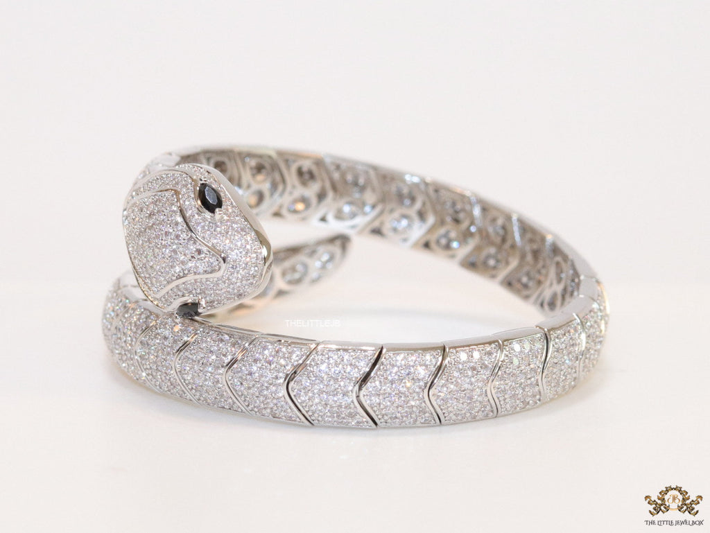 Cubic zirconia stones snake bracelet with platinum plated details black cubic zirconia stone details