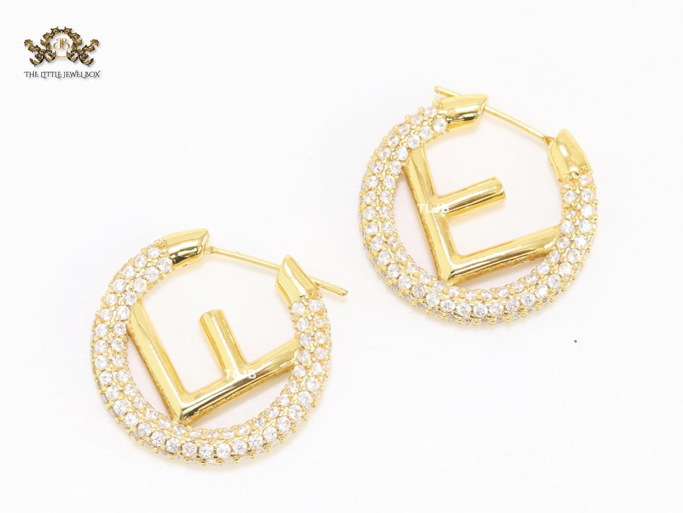 Alphabet F cz and gold hoops