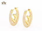 Alphabet F cz and gold hoops