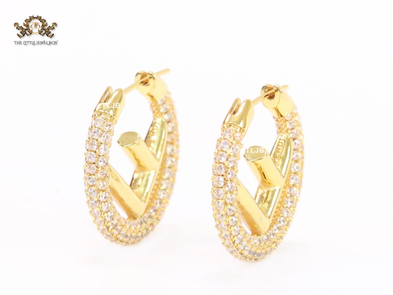 Alphabet F cz and gold hoops