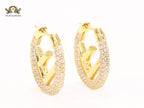 Alphabet F cz and gold hoops