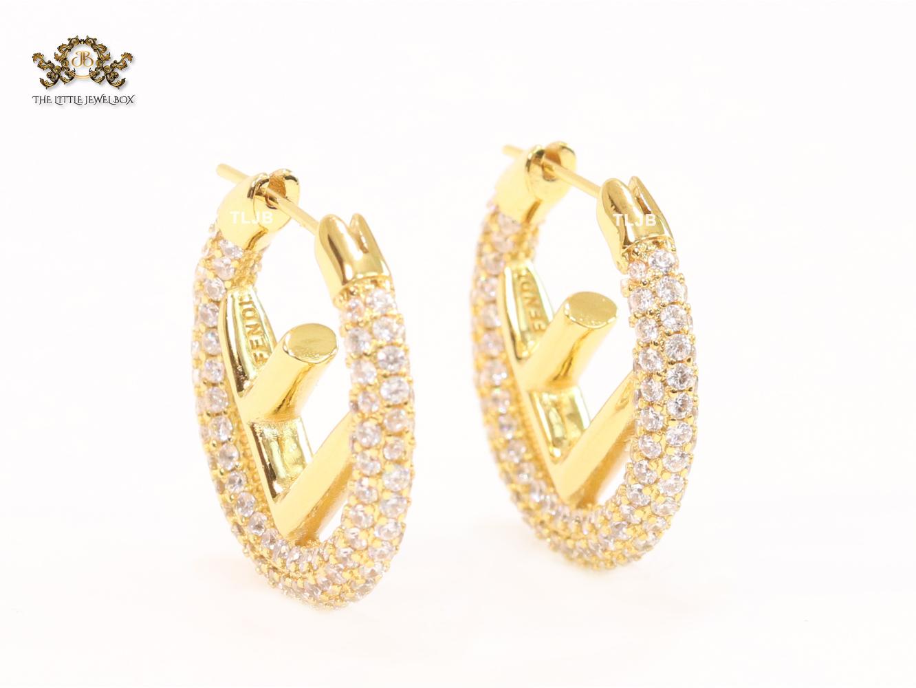 Alphabet F cz and gold hoops