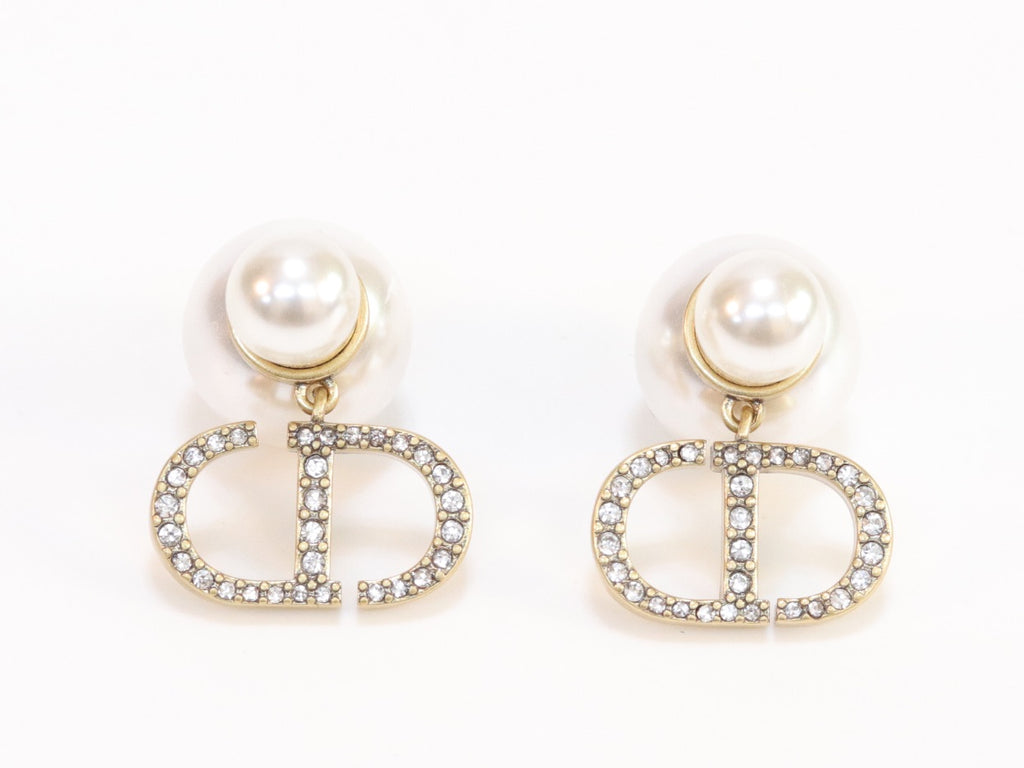 Alphabet CD dangling pearl studs with CZ