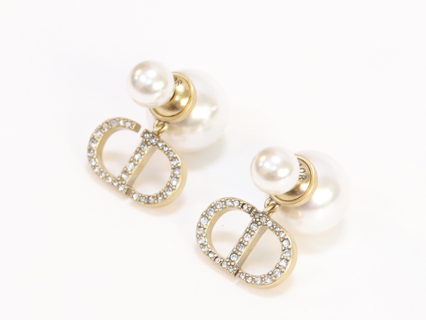 Alphabet CD dangling pearl studs with CZ