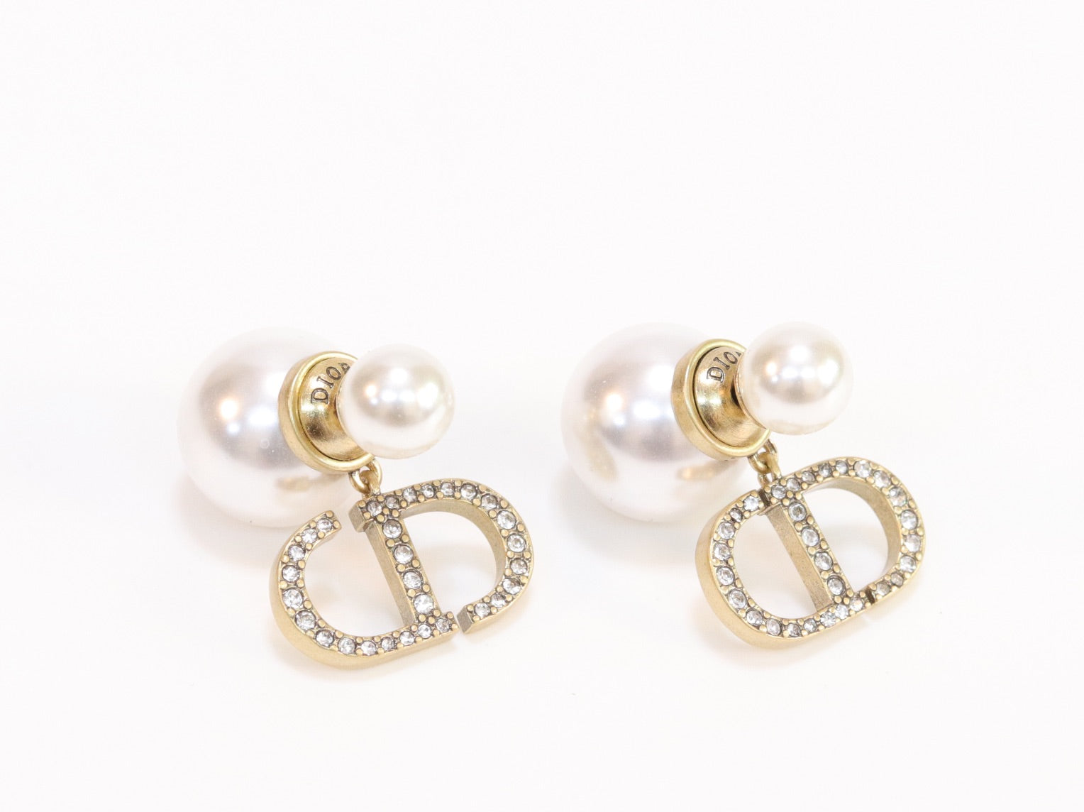 Alphabet CD dangling pearl studs with CZ