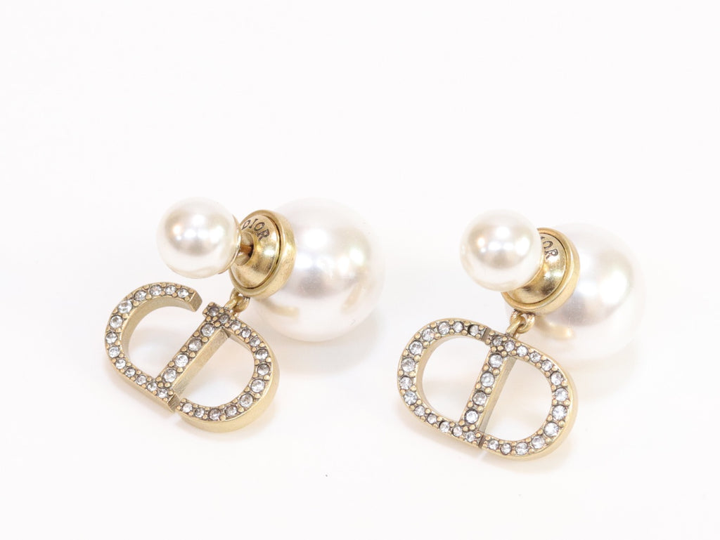 Alphabet CD dangling pearl studs with CZ