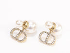 Alphabet CD dangling pearl studs with CZ