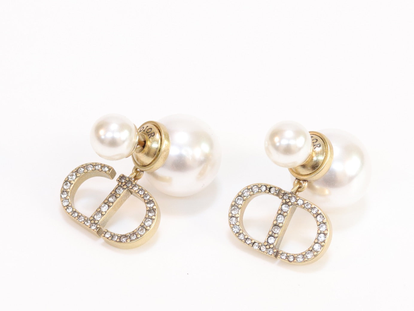 Alphabet CD dangling pearl studs with CZ