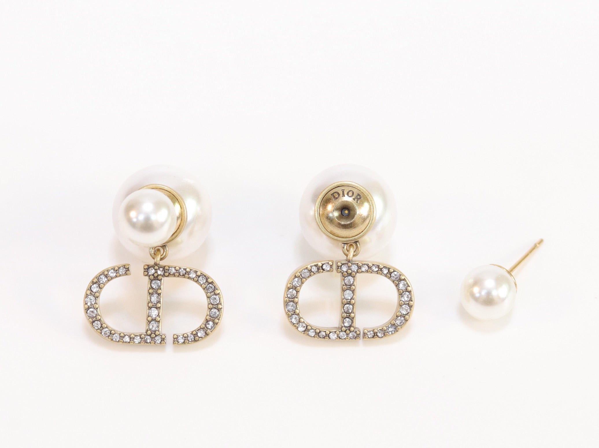 Alphabet CD dangling pearl studs with CZ