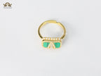 Alphabet V green malachite ring