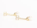 Double C long dangling earrings with pearls in gold finish