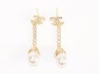 Double C long dangling earrings with pearls in gold finish