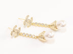 Double C long dangling earrings with pearls in gold finish