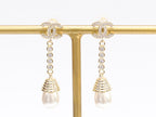 Double C long dangling earrings with pearls in gold finish