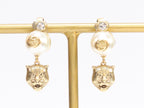 Double G panther pearl dangles in gold finish with CZ