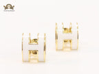 Alphabet H enamel studs- white