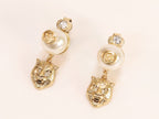 Double G panther pearl dangles in gold finish with CZ