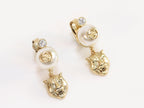 Double G panther pearl dangles in gold finish with CZ