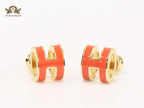 Alphabet H enamel studs- Orange